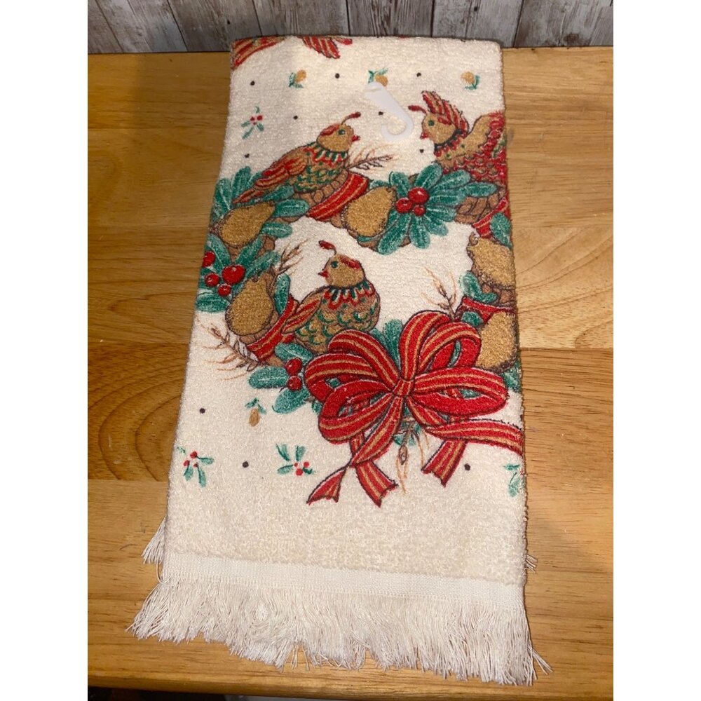Vintage NWT Franco Partridge in Pear Tree Hand Towel Bathroom Kitchen Christmas